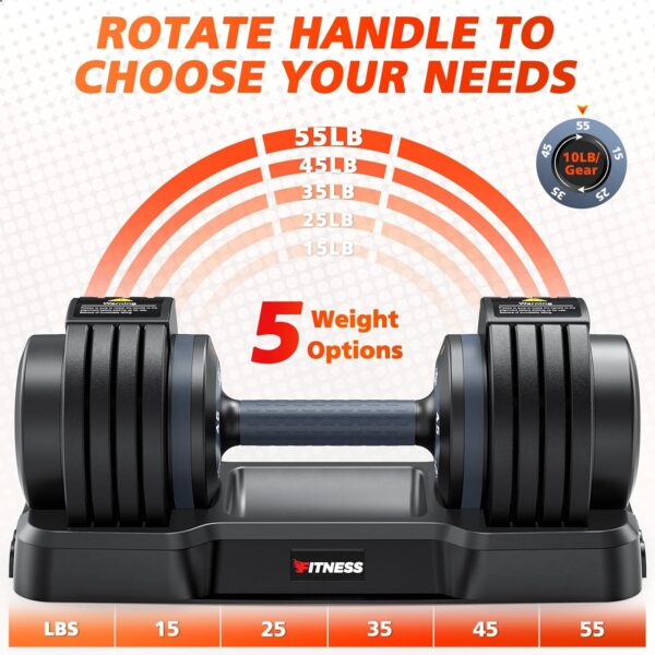 Adjustable Dumbbells Set of 2, 1 Hand Adjustable Weights Dumbbells Set, 5 in 1/10 in 1 Free Dumbbell with Anti-Slip Texture Handle, 25/55/80lb Pair Weight Set For Home Gym Suit...