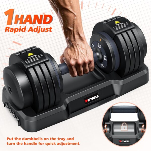 Adjustable Dumbbells Set of 2, 1 Hand Adjustable Weights Dumbbells Set, 5 in 1/10 in 1 Free Dumbbell with Anti-Slip Texture Handle, 25/55/80lb Pair Weight Set For Home Gym Suit...