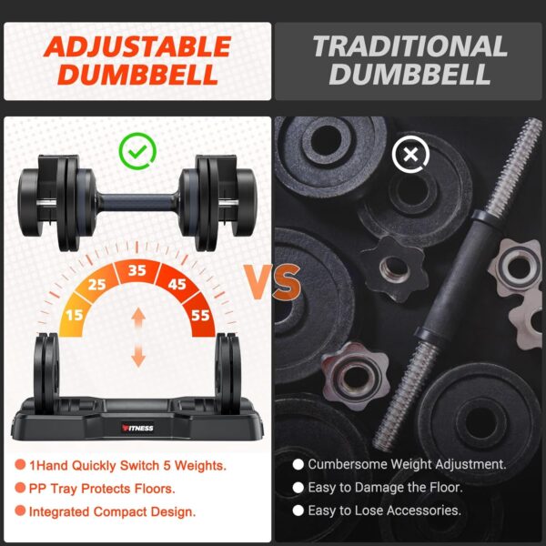 Adjustable Dumbbells Set of 2, 1 Hand Adjustable Weights Dumbbells Set, 5 in 1/10 in 1 Free Dumbbell with Anti-Slip Texture Handle, 25/55/80lb Pair Weight Set For Home Gym Suit...