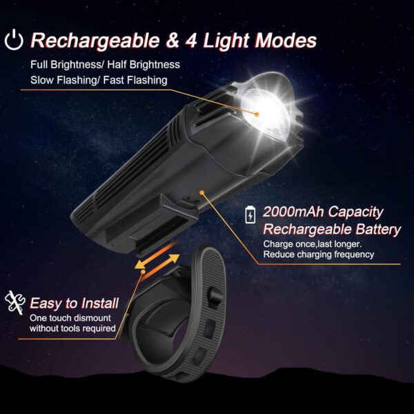 Ascher Ultra Bright USB Rechargeable Bike Light Set, Powerful Bicycle Front Headlight and Back Taillight, 4 Light Modes, Easy to Install for Men Women Kids Road Mountain Cycling...