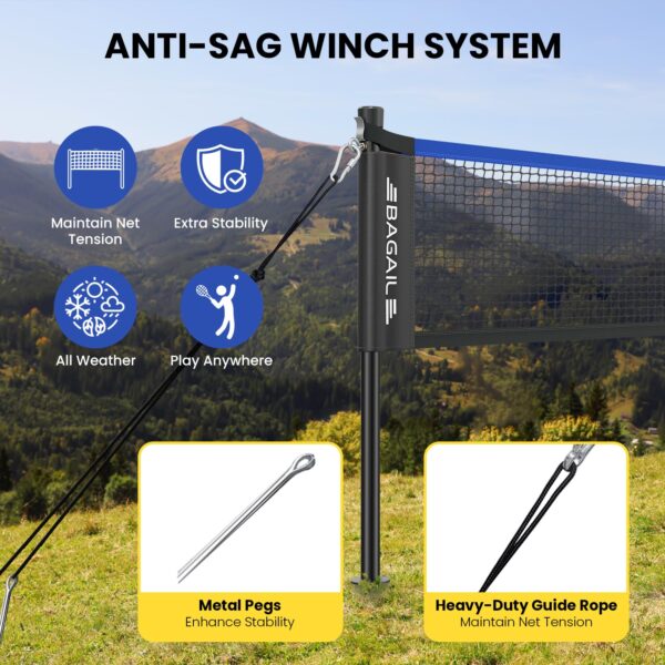 BAGAIL Outdoor Badminton Net Set with Anti-Sag Winch System - Official Size 20ft x 5ft, 4 Rackets, 3 Shuttlecocks, Durable PE Net & Carry Bag for Backyard, Beach, Family Games