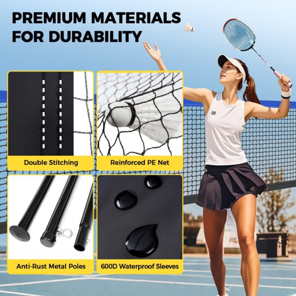BAGAIL Outdoor Badminton Net Set with Anti-Sag Winch System - Official Size 20ft x 5ft, 4 Rackets, 3 Shuttlecocks, Durable PE Net & Carry Bag for Backyard, Beach, Family Games