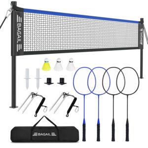 BAGAIL Outdoor Badminton Net Set with Anti-Sag Winch System - Official Size 20ft x 5ft, 4 Rackets, 3 Shuttlecocks, Durable PE Net & Carry Bag for Backyard, Beach, Family Games