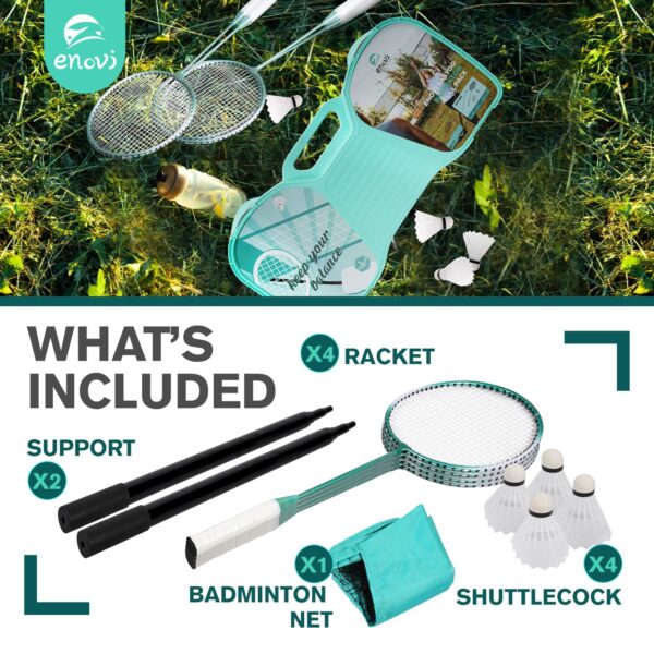 EasyGo Badminton Set, with Net, 4 Racket, 4 Birdies, Portable Storage Box, for Backyards, Outdoor Games, Yard Games