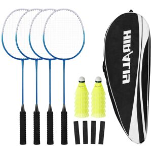 HIRALIY Badminton Rackets Set for Backyards, Lightweight Badminton Set of 2/4, Includ Rackets, Birdies, 1 Carrying Bag, Outdoor Games for Adults Family Kids Beginners