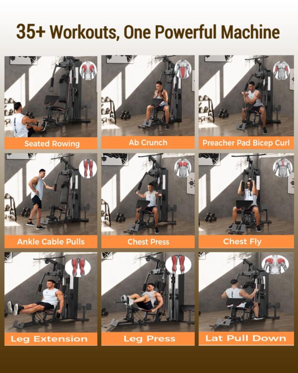 Multifunctional Home Gym Equipment - Full Body Workout Machine with 150LB Weight Stack, High/Low Pulley System, Leg Press & Butterfly Arms | Complete Strength Training Station...