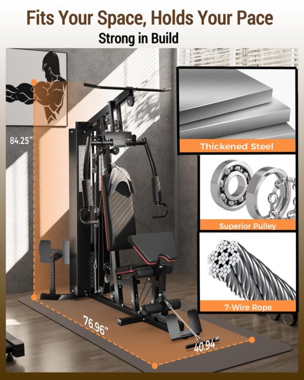 Multifunctional Home Gym Equipment - Full Body Workout Machine with 150LB Weight Stack, High/Low Pulley System, Leg Press & Butterfly Arms | Complete Strength Training Station...
