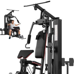 Multifunctional Home Gym Equipment - Full Body Workout Machine with 150LB Weight Stack, High/Low Pulley System, Leg Press & Butterfly Arms | Complete Strength Training Station...