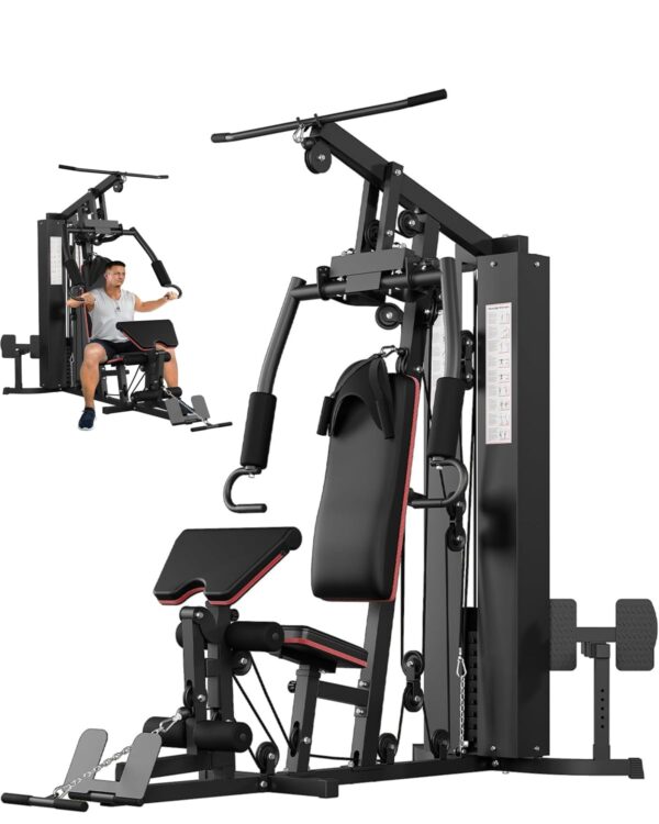 Multifunctional Home Gym Equipment - Full Body Workout Machine with 150LB Weight Stack, High/Low Pulley System, Leg Press & Butterfly Arms | Complete Strength Training Station...