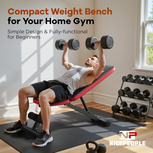 NICEPEOPLE Basic Weight Bench for Home Gym, 8 Backrests Adjustable Bench with 660LBS Weight Capacity for Chest Shoulders Arms Muscles, Foldable and Compact for Small Space...