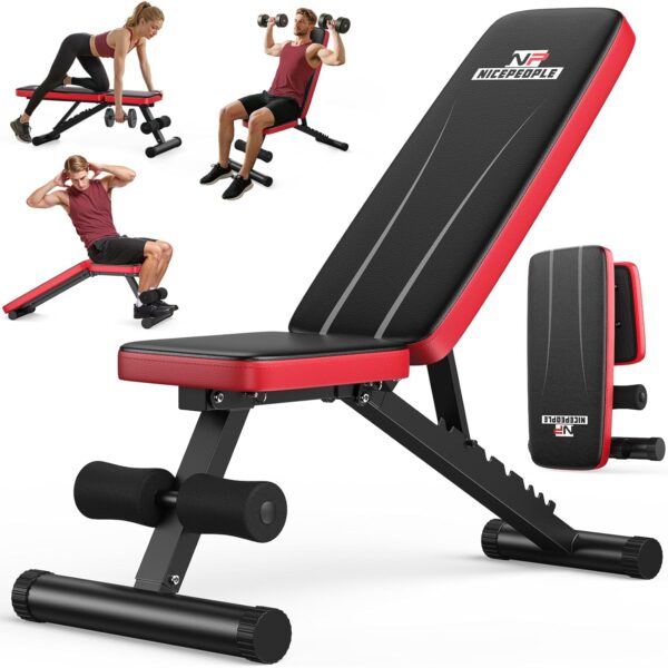 NICEPEOPLE Basic Weight Bench for Home Gym, 8 Backrests Adjustable Bench with 660LBS Weight Capacity for Chest Shoulders Arms Muscles, Foldable and Compact for Small Space...