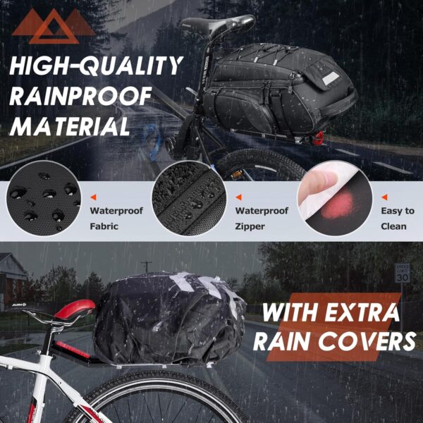 RAINSMORE Bike Bags for Bicycle Rear Rack 15L Waterproof Bike Ebike Trunk Pannier Saddle Bag with Rain Cover Bike Accessories Backpack Shoulder Bag for Commuter Travel Outdoor,...