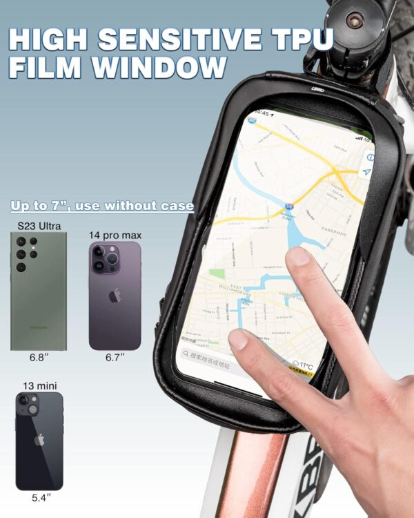 ROCK BROS Bike/Bicycle Phone Front Frame Bag, Waterproof, Tube Bag,Cycling Pouch, Bike Accessories for Men Compatible Phone Under 7”