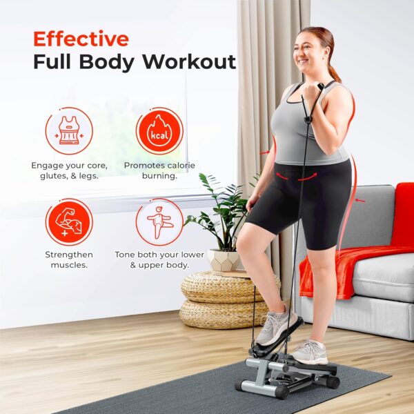 Sunny Health & Fitness Mini Stepper for Exercise at Home, Stair Step Workout Machine with Resistance Band and Over 300lb Weight Capacity, Optional Twist Motion and Free SunnyFit...