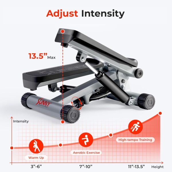 Sunny Health & Fitness Mini Stepper for Exercise at Home, Stair Step Workout Machine with Resistance Band and Over 300lb Weight Capacity, Optional Twist Motion and Free SunnyFit...
