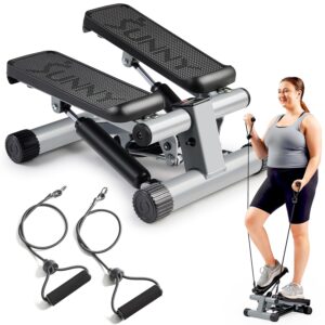 Sunny Health & Fitness Mini Stepper for Exercise at Home, Stair Step Workout Machine with Resistance Band and Over 300lb Weight Capacity, Optional Twist Motion and Free SunnyFit...